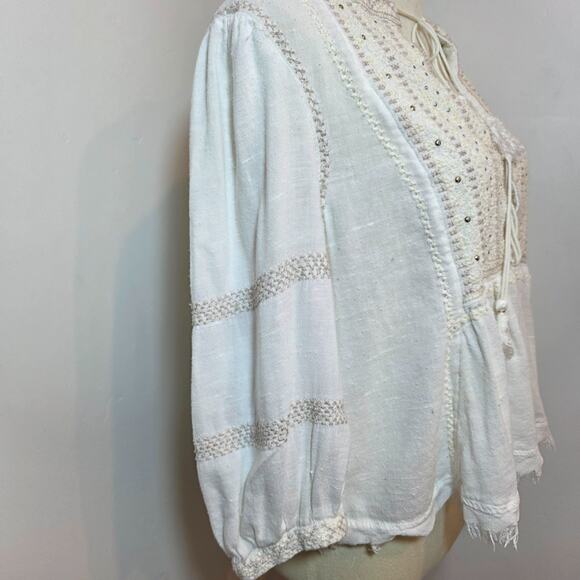 Free People The Wild Life Embroidered Top Medium Ivory Boho Chic Neutral - Picture 5 of 9